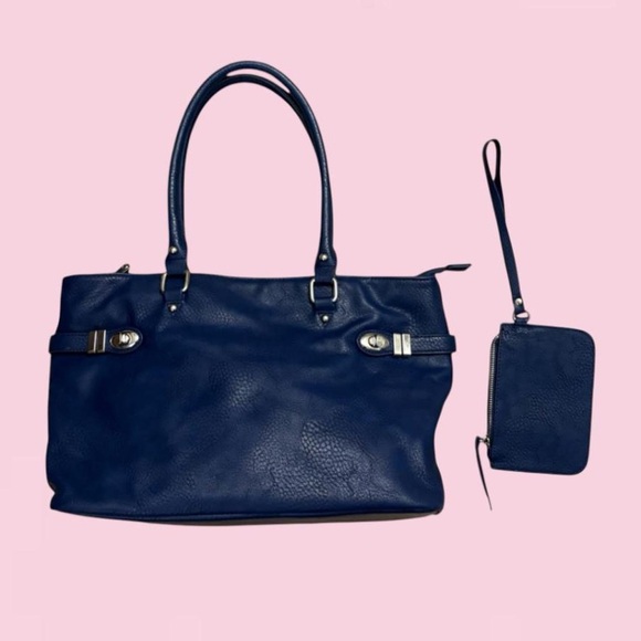 Charming Charlie Navy Tote with Wristlet - Picture 1 of 8